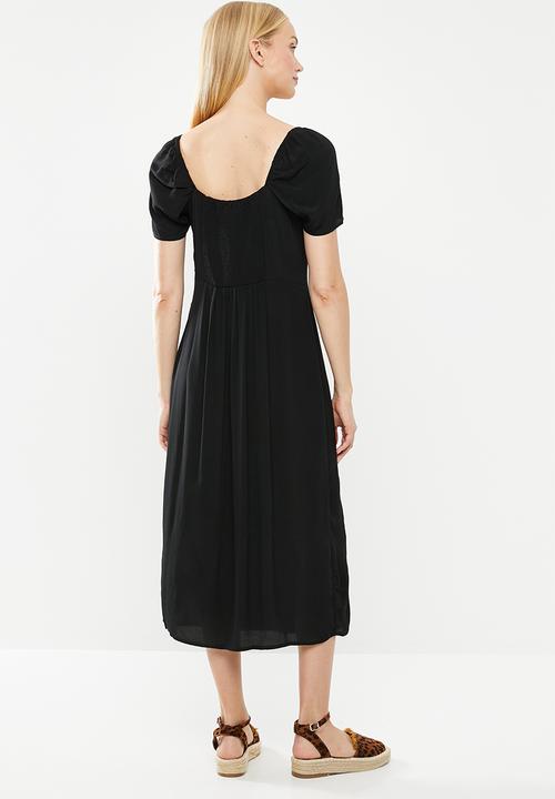 Cotton On - Woven faye split midi dress - black