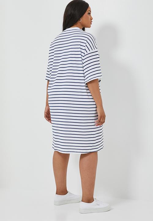 Superbalist - T-shirt dress (plus) - blue & white stripe