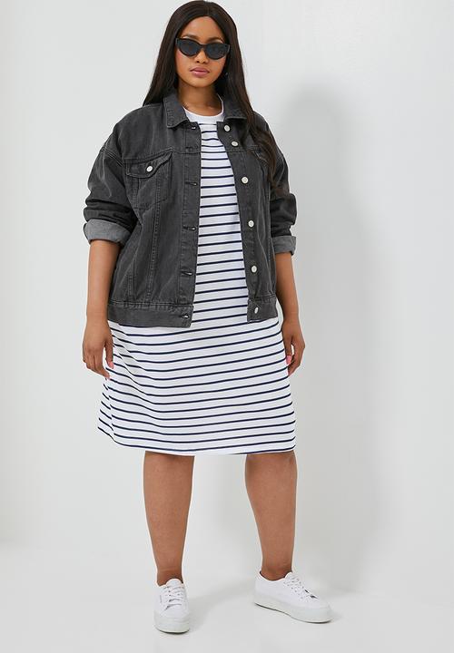 Superbalist - T-shirt dress (plus) - blue & white stripe