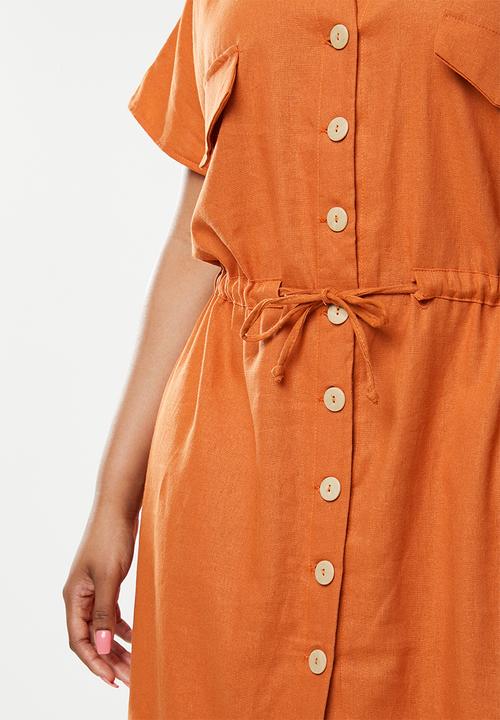 edit Plus - Linen sack dress - rust