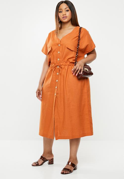 edit Plus - Linen sack dress - rust