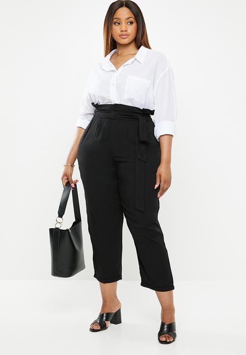 edit Plus - Belted paperbag pant - black1