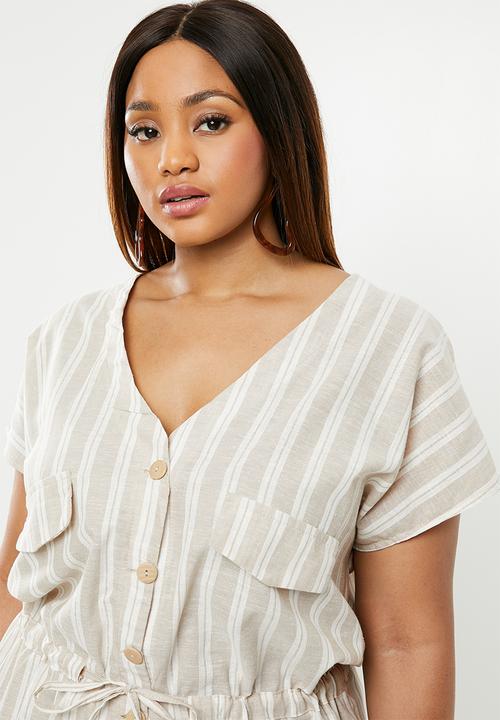 edit Plus - Linen sack dress - beige & cream