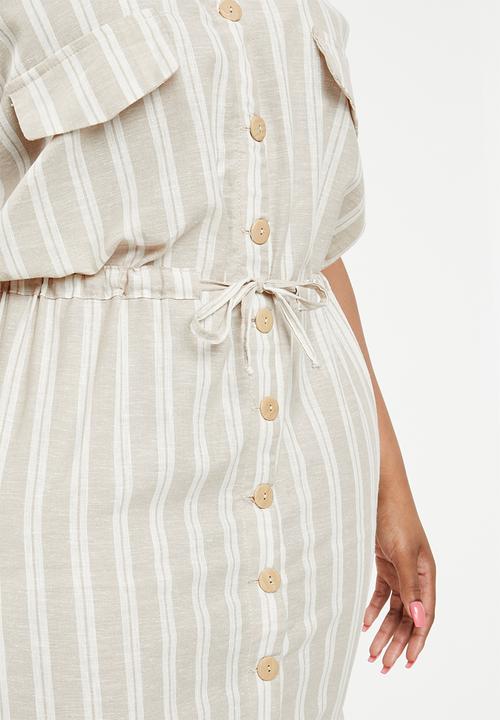 edit Plus - Linen sack dress - beige & cream