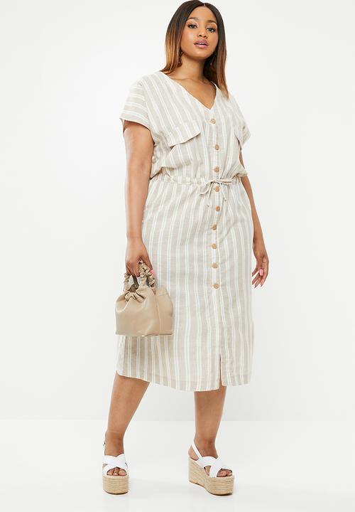 edit Plus - Linen sack dress - beige & cream
