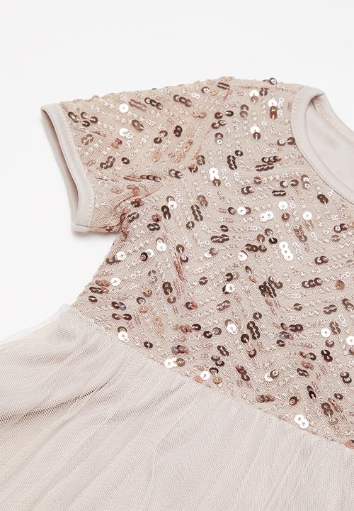 Pop Candy - Embroidered sequin combo dress - dusty pink