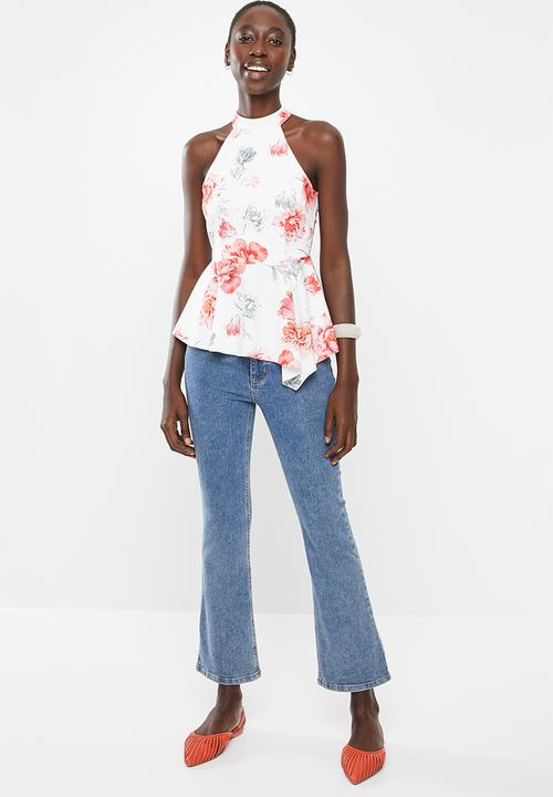 New Look - Agnes peplum top - white & coral