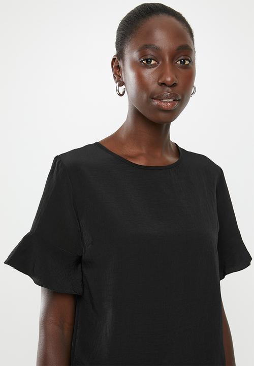 New Look - Charlie frill sleeve tee - black