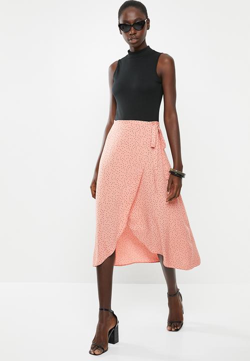 New Look - Ria spot wrap midi skirt - pink
