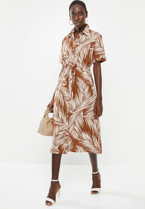 New Look - Kendall palm midi shirt - rust & cream