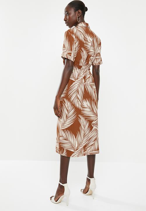 New Look - Kendall palm midi shirt - rust & cream