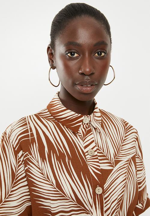 New Look - Kendall palm midi shirt - rust & cream