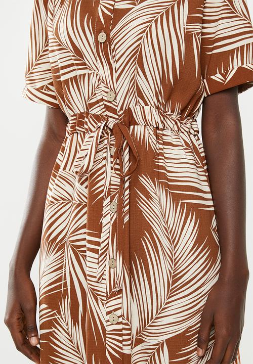 New Look - Kendall palm midi shirt - rust & cream