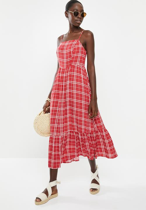 New Look - Check tier midi dress - red