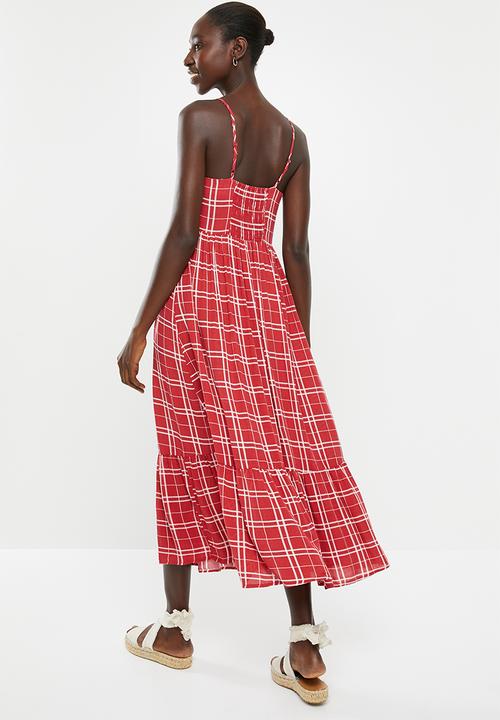 New Look - Check tier midi dress - red