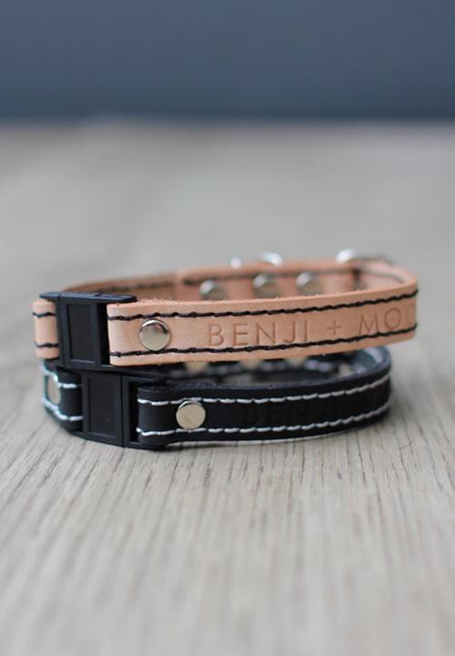 Benji & Moon - Leather cat collar - natural/black