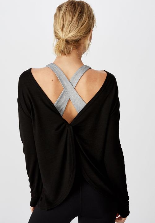 Cotton On - Back twist long sleeve top - black