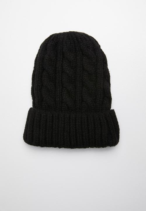 Superbalist - Turn up cable knit beanie - black