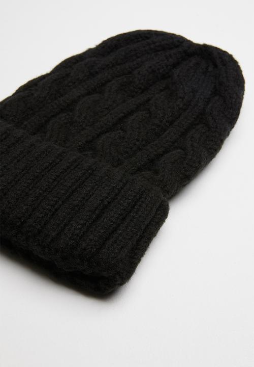 Superbalist - Turn up cable knit beanie - black