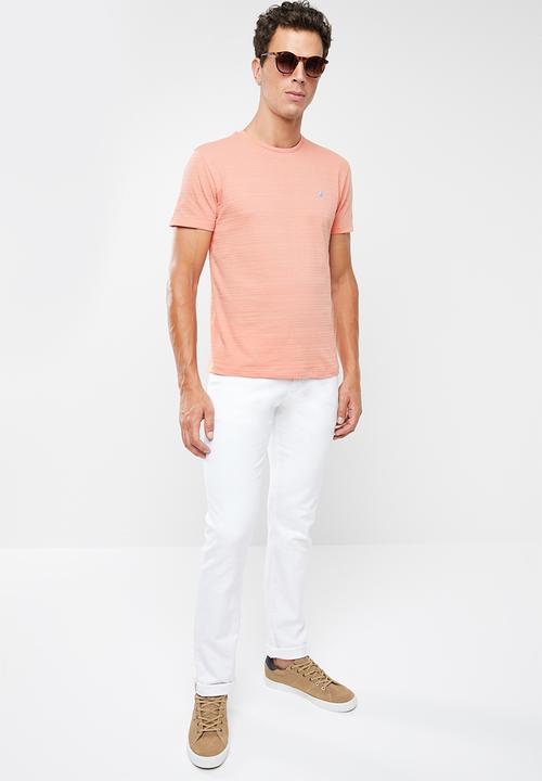 POLO - William self stripe crew neck short sleeve T-shirt - peach