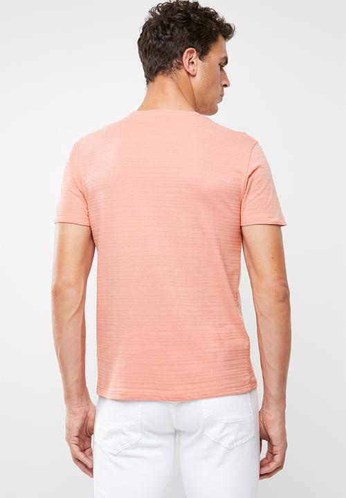 POLO - William self stripe crew neck short sleeve T-shirt - peach