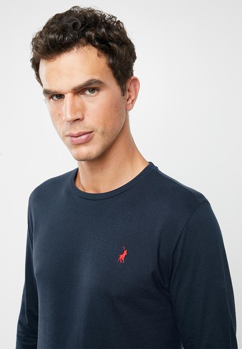 POLO - William self stripe long sleeve V-neck T-shirt - navy