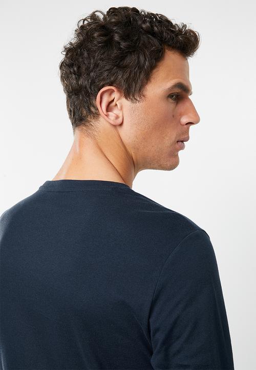 POLO - William self stripe long sleeve V-neck T-shirt - navy