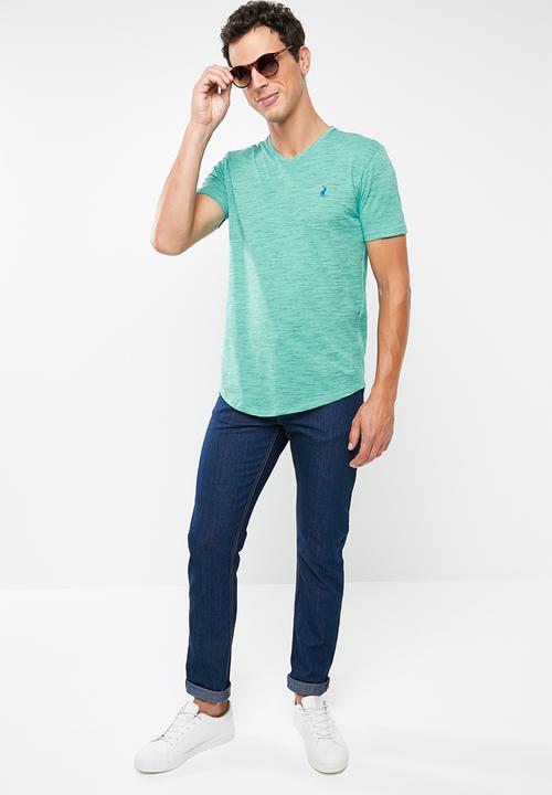 POLO - Oliver space dye V-neck short sleeve T-shirt - turquoise
