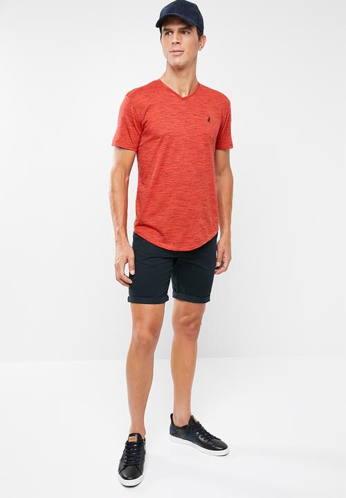 POLO - Oliver space dye V-neck short sleeve T-shirt - tangerine
