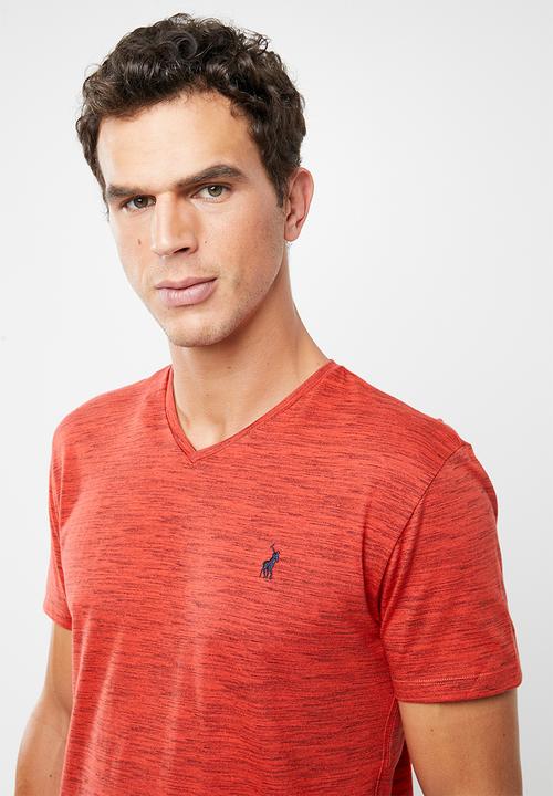 POLO - Oliver space dye V-neck short sleeve T-shirt - tangerine