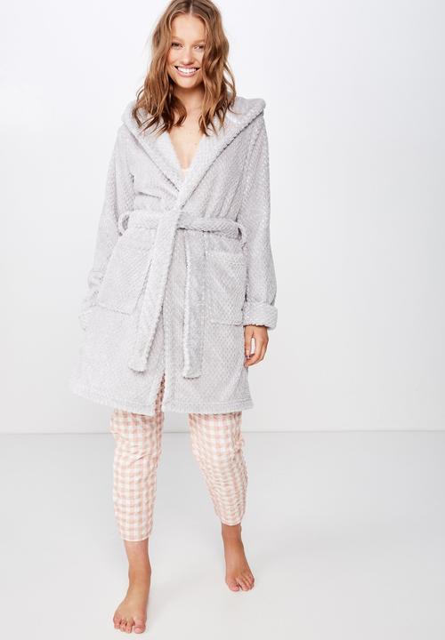 Cotton On - Hooded luxe plush gown - light grey marle textured
