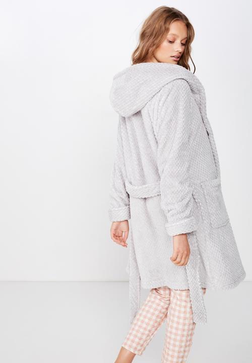 Cotton On - Hooded luxe plush gown - light grey marle textured