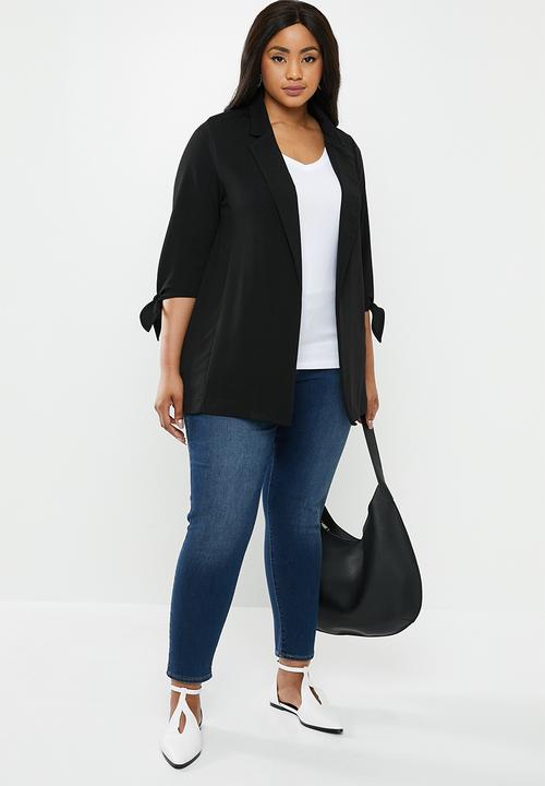 New Look - Curves tie sleeve riverpool blazer - black