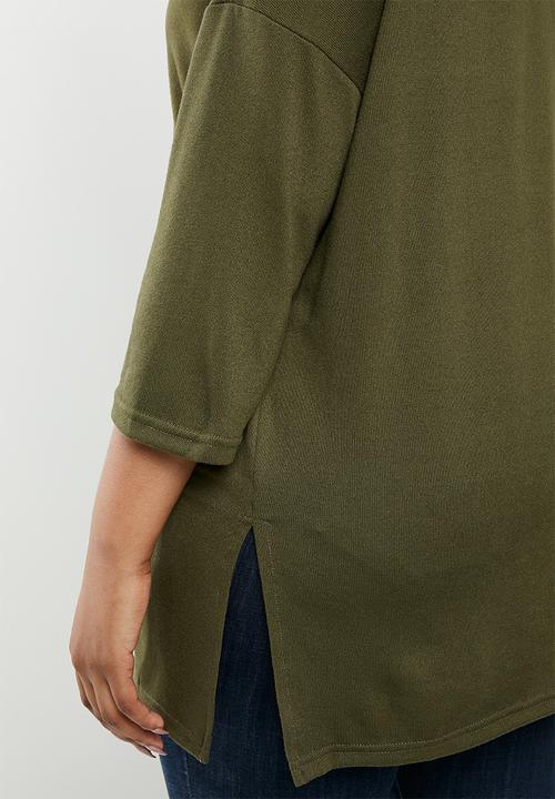 New Look - Curves bella oversized v-neck tee - khaki