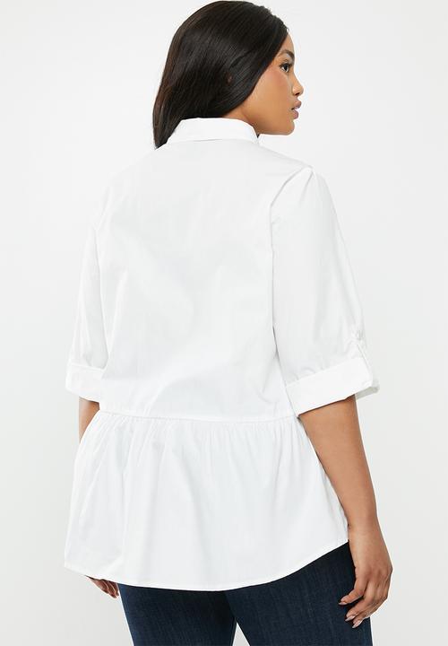 New Look - Curves peplum hem poplin shirt - white