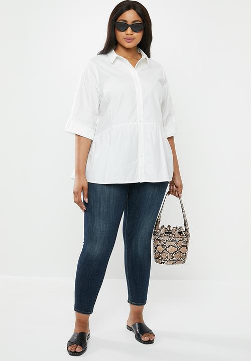 New Look - Curves peplum hem poplin shirt - white