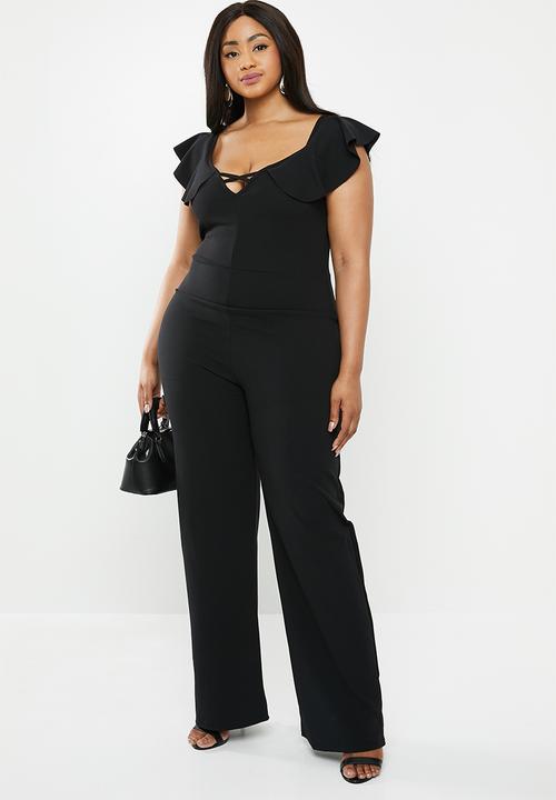 Missguided - Curve cross front frill jumpsuit - black