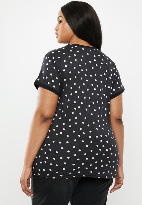 New Look - Curves sharon spot ringer tee - black & white 