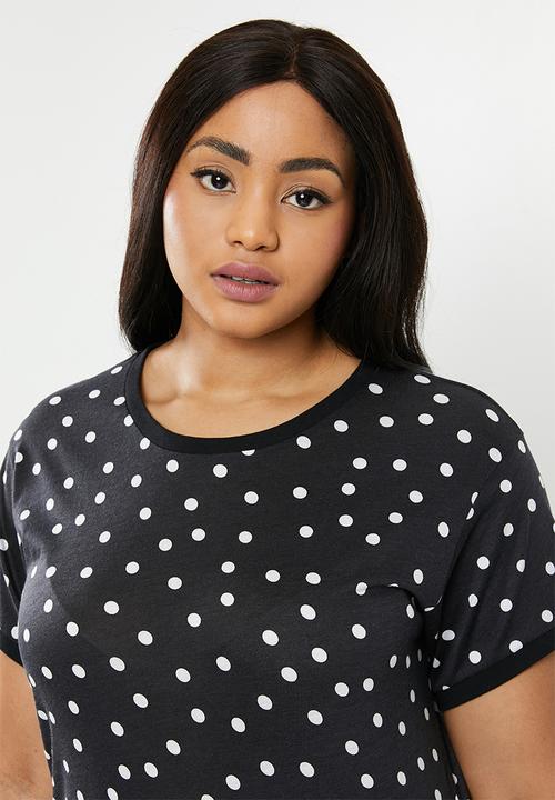 New Look - Curves sharon spot ringer tee - black & white 