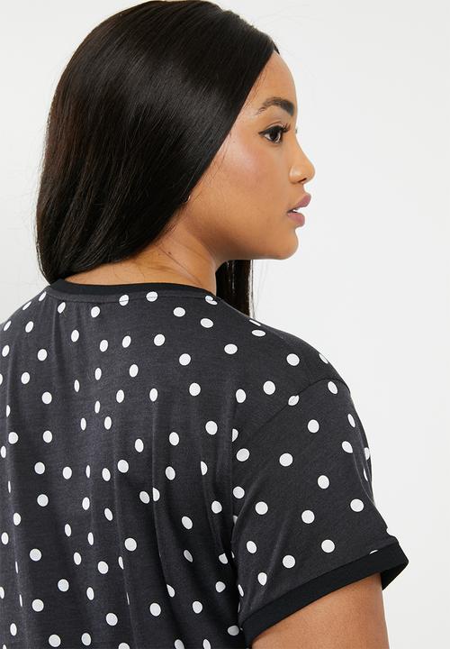 New Look - Curves sharon spot ringer tee - black & white 