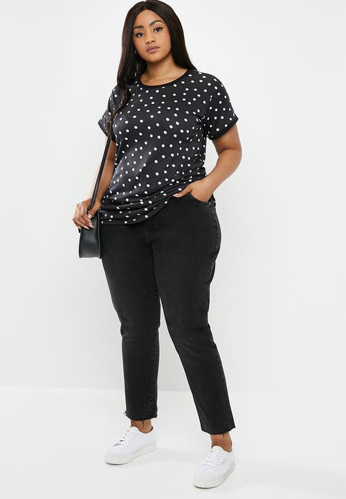 New Look - Curves sharon spot ringer tee - black & white 
