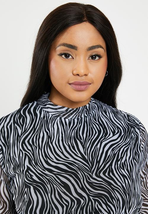 Carmakoma - August long sleeve knee dress - black & white 