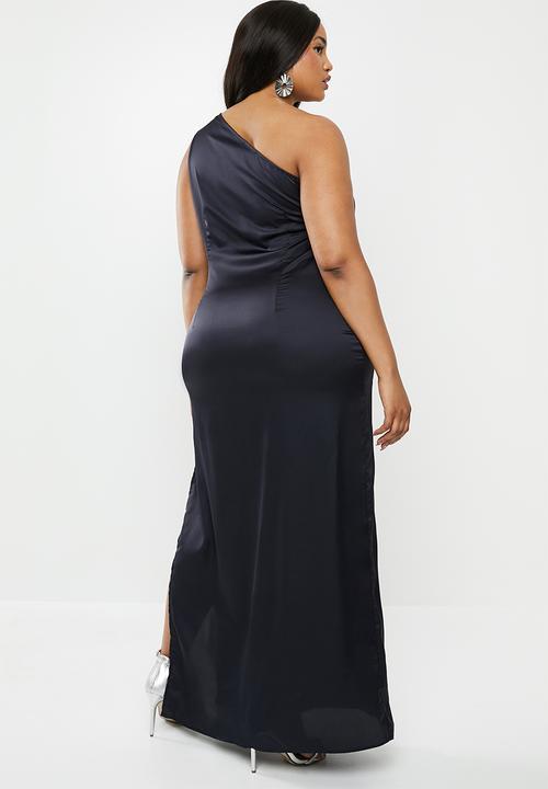 Missguided - Curve one shoulder satin maxi dress - dark midnight navy