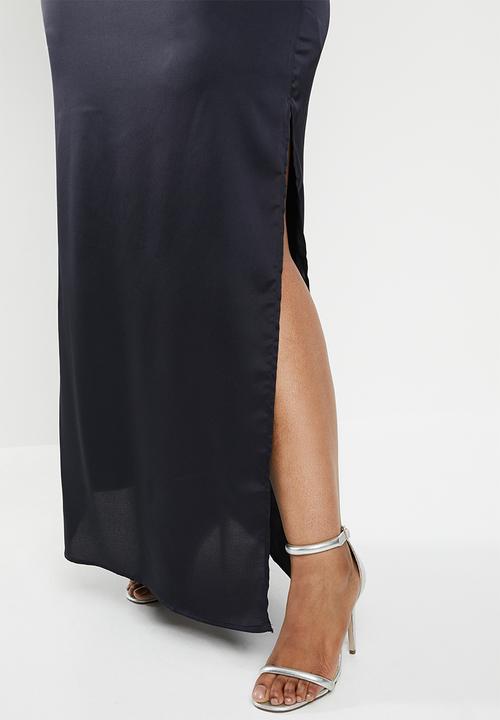 Missguided - Curve one shoulder satin maxi dress - dark midnight navy