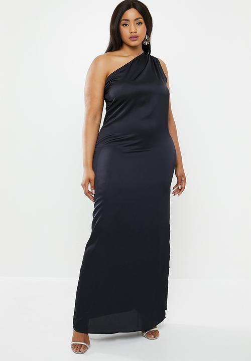 Missguided - Curve one shoulder satin maxi dress - dark midnight navy