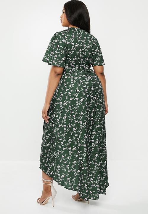 Missguided - Curve high low wrap dress - green