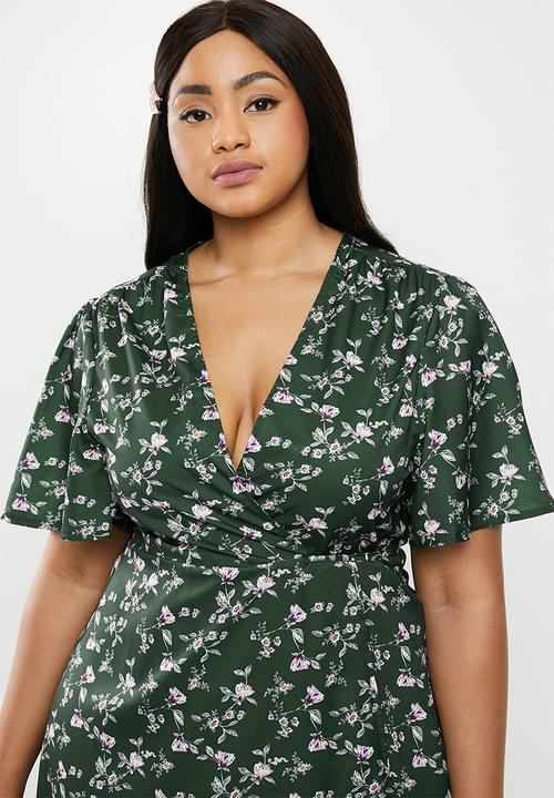 Missguided - Curve high low wrap dress - green