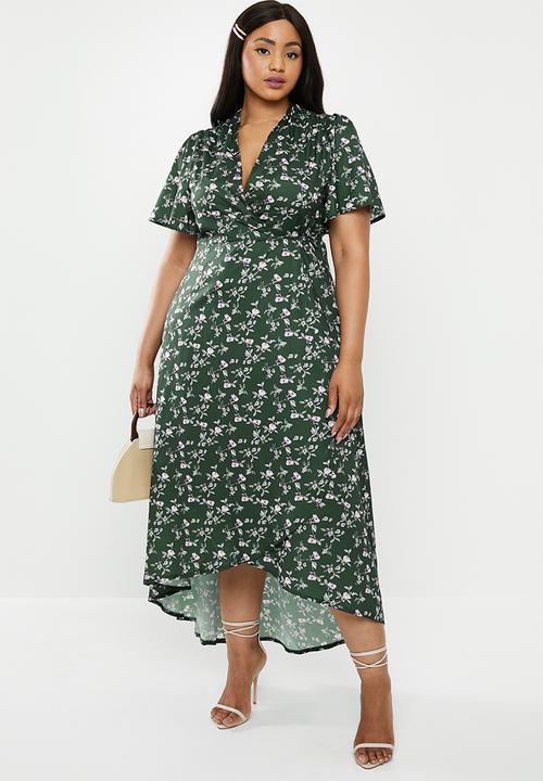 Missguided - Curve high low wrap dress - green