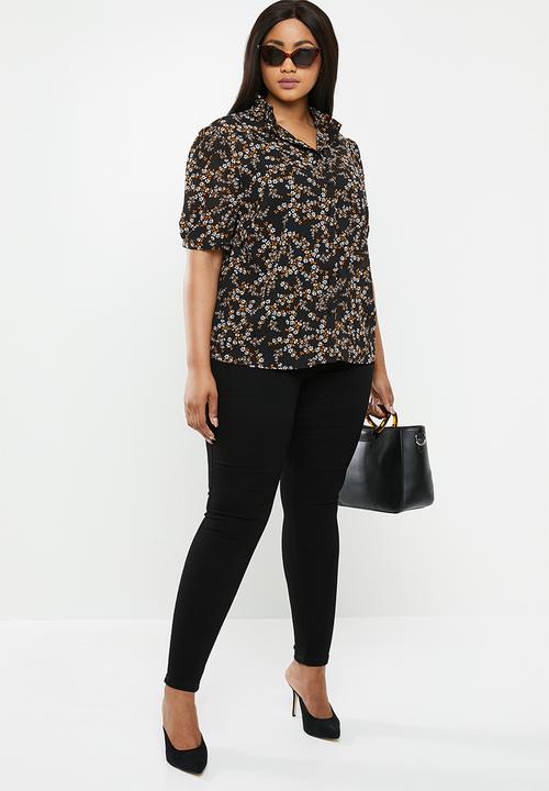 New Look - Curves ditsy pie crust chiff shirt - black