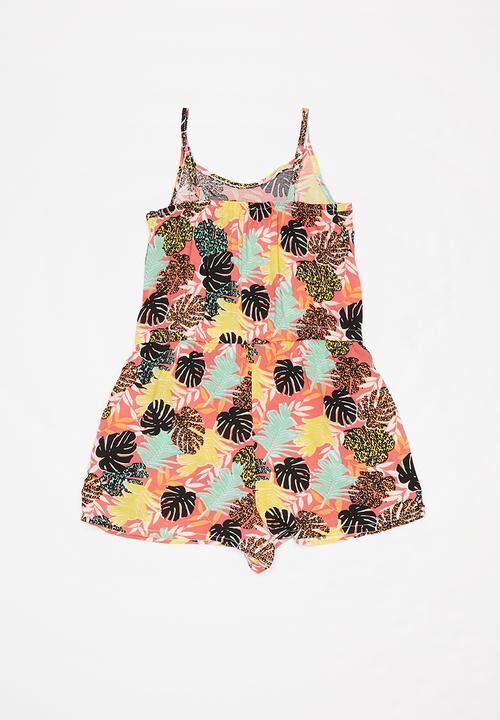 Rebel Republic - Girls ruffle neck playsuit - multi 
